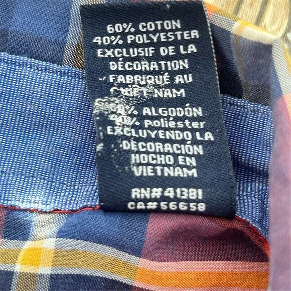 Chaps Easy Care Shirt Mens 2XL Red Orange Navy Plaid Button-Down LS - Picture 4 of 8